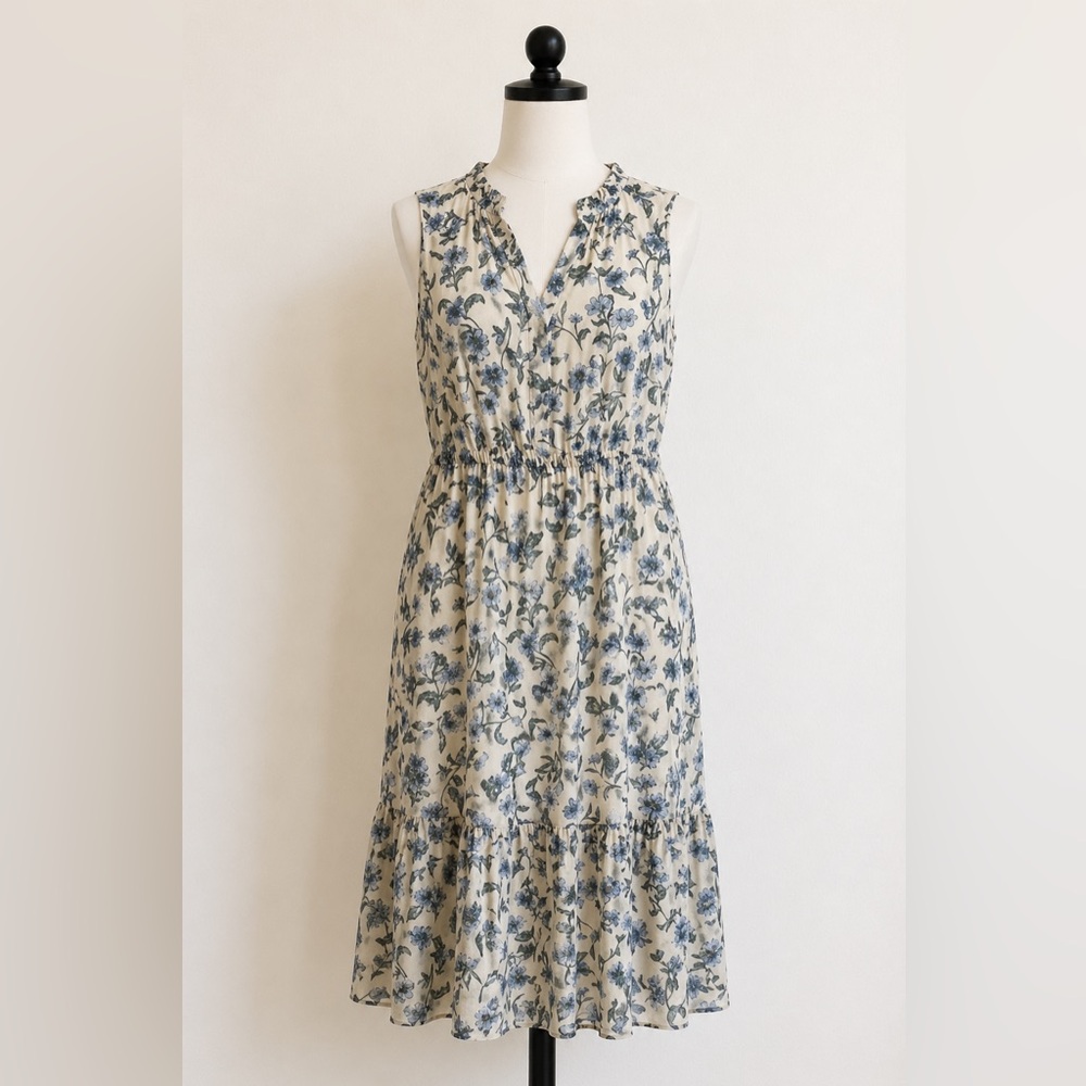 J.Crew Blue Floral Cotton Sleeveless Midi Dress